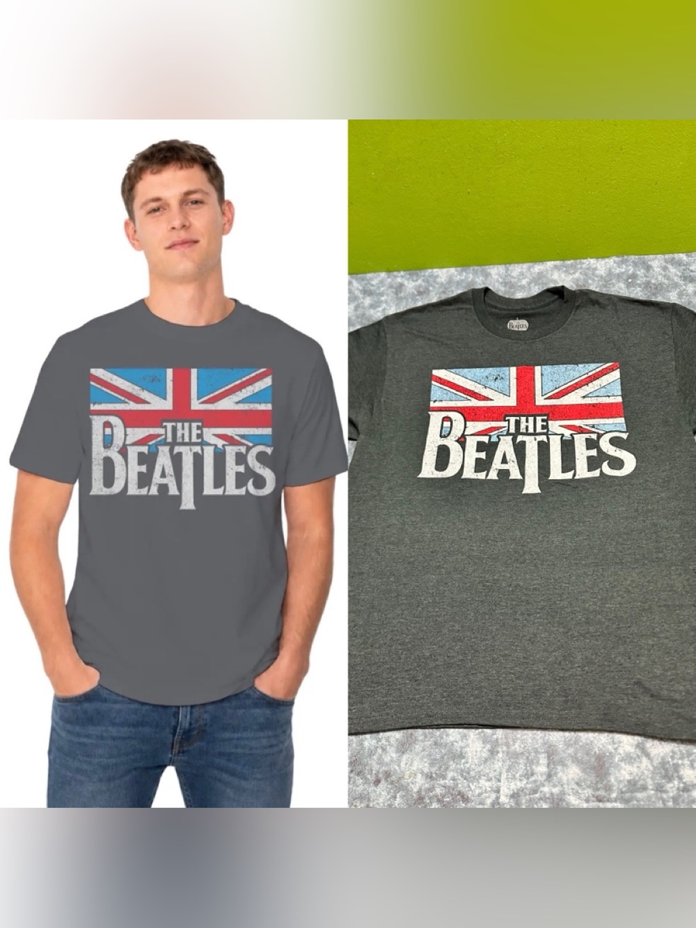 The Beatles Short Sleeve Graphic Tee in Charcoal Gray with Union Jack